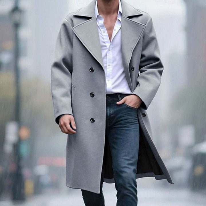 Men's Double-Breasted Tailored Long Wool Coat