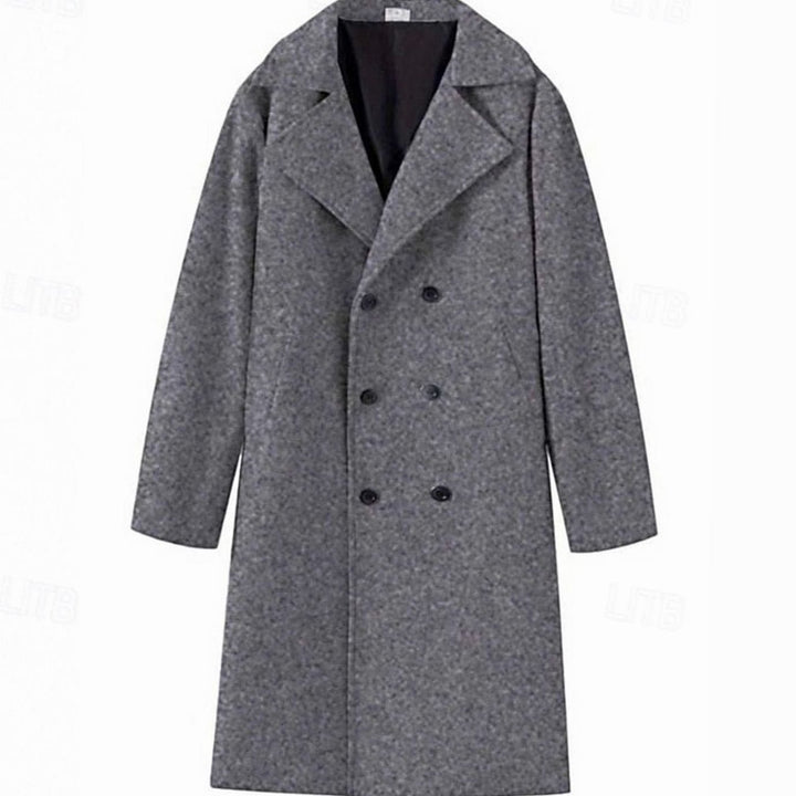 Men's Double-Breasted Tailored Long Wool Coat