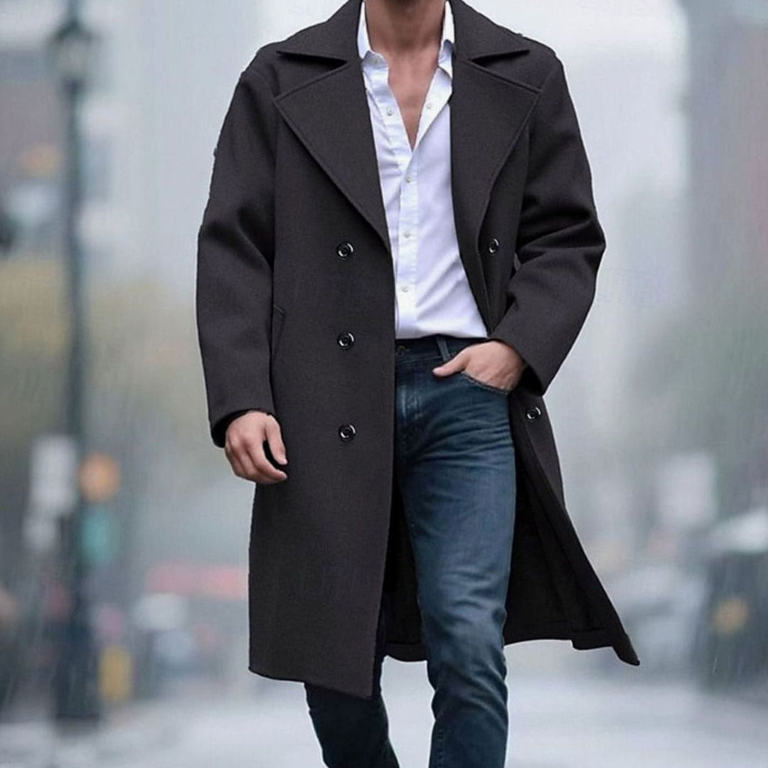 Men's Double-Breasted Tailored Long Wool Coat