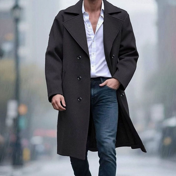 Men's Double-Breasted Tailored Long Wool Coat