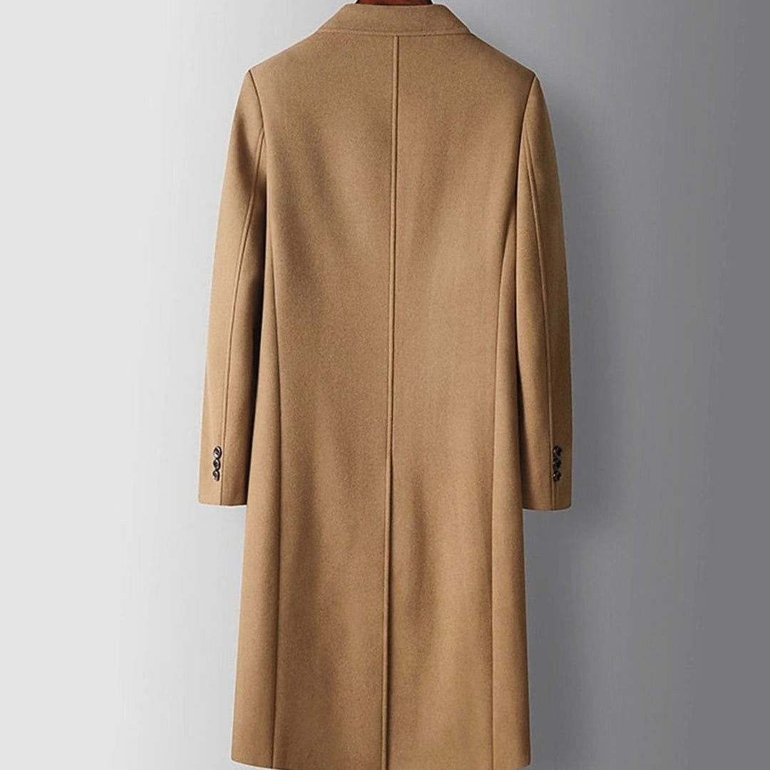 Men's Double-Breasted Wool Overcoat Long Peak-Lapel Top Coat