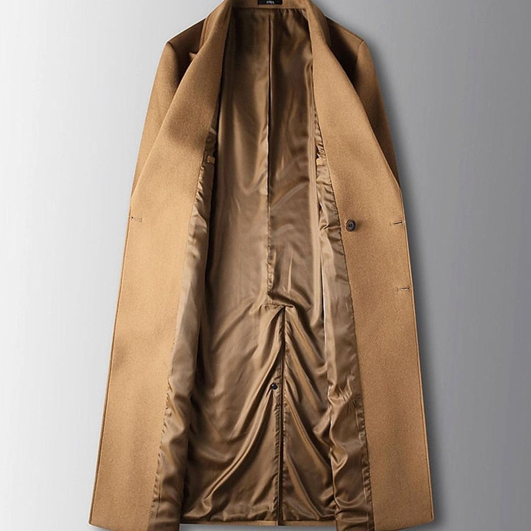 Men's Double-Breasted Wool Overcoat Long Peak-Lapel Top Coat