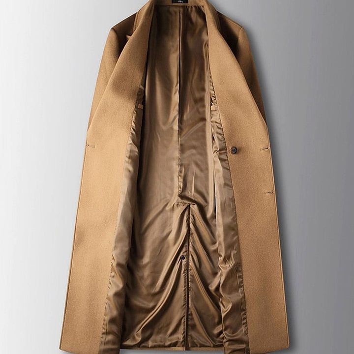 Men's Double-Breasted Wool Overcoat Long Peak-Lapel Top Coat