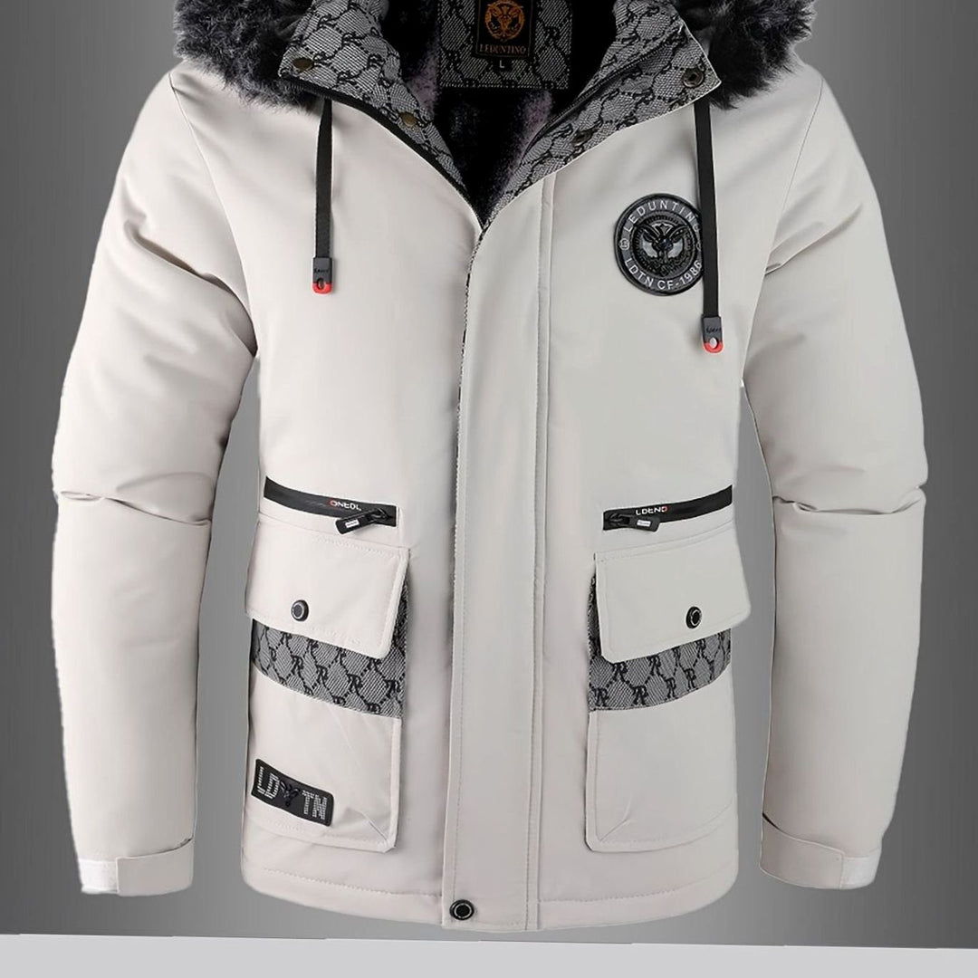 Men's Faux Fur Hooded Insulated Winter Parka Coat - White