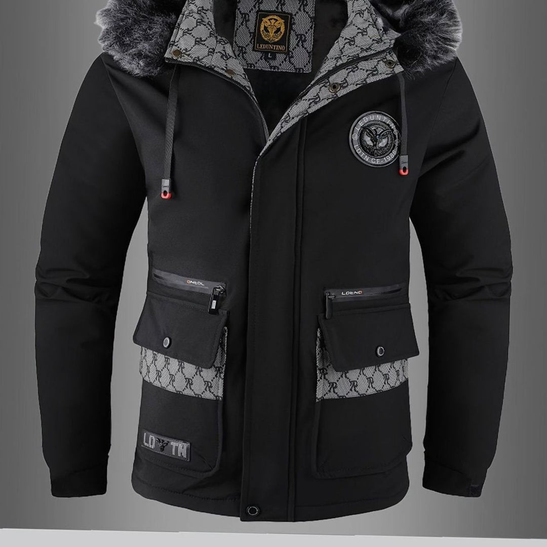 Men's Faux Fur Hooded Insulated Winter Parka Coat - Black