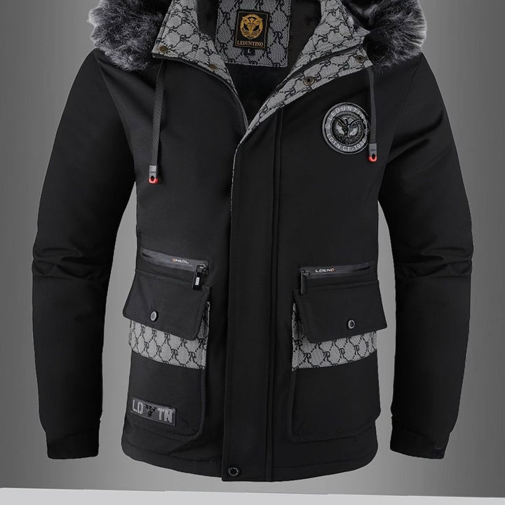 Men's Faux Fur Hooded Insulated Winter Parka Coat - Black