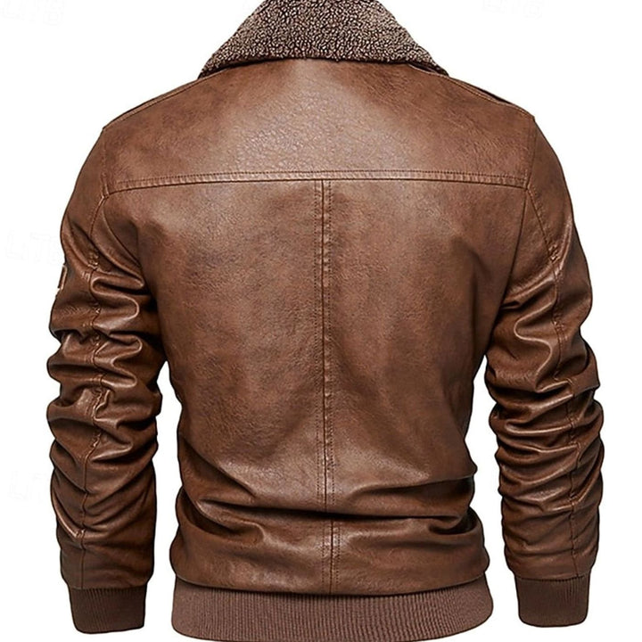 Men's Faux Leather Aviator Bomber Jacket Sherpa Collar