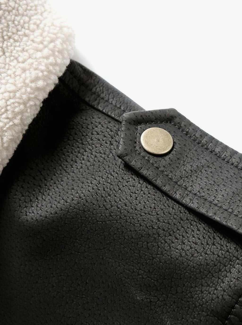 Men's Faux Leather Aviator Bomber Jacket Sherpa Collar, Black
