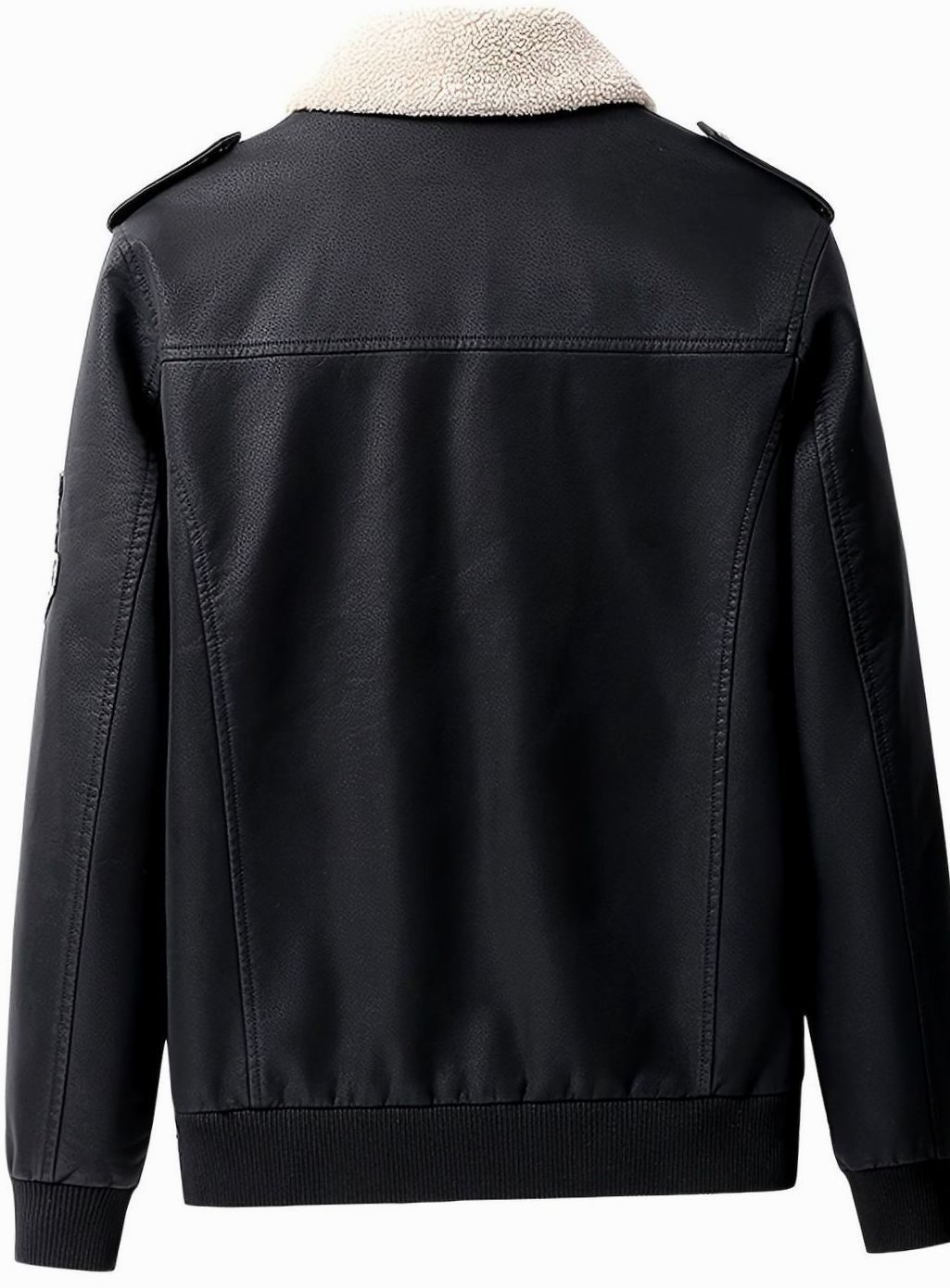 Men's Faux Leather Aviator Bomber Jacket Sherpa Collar, Black