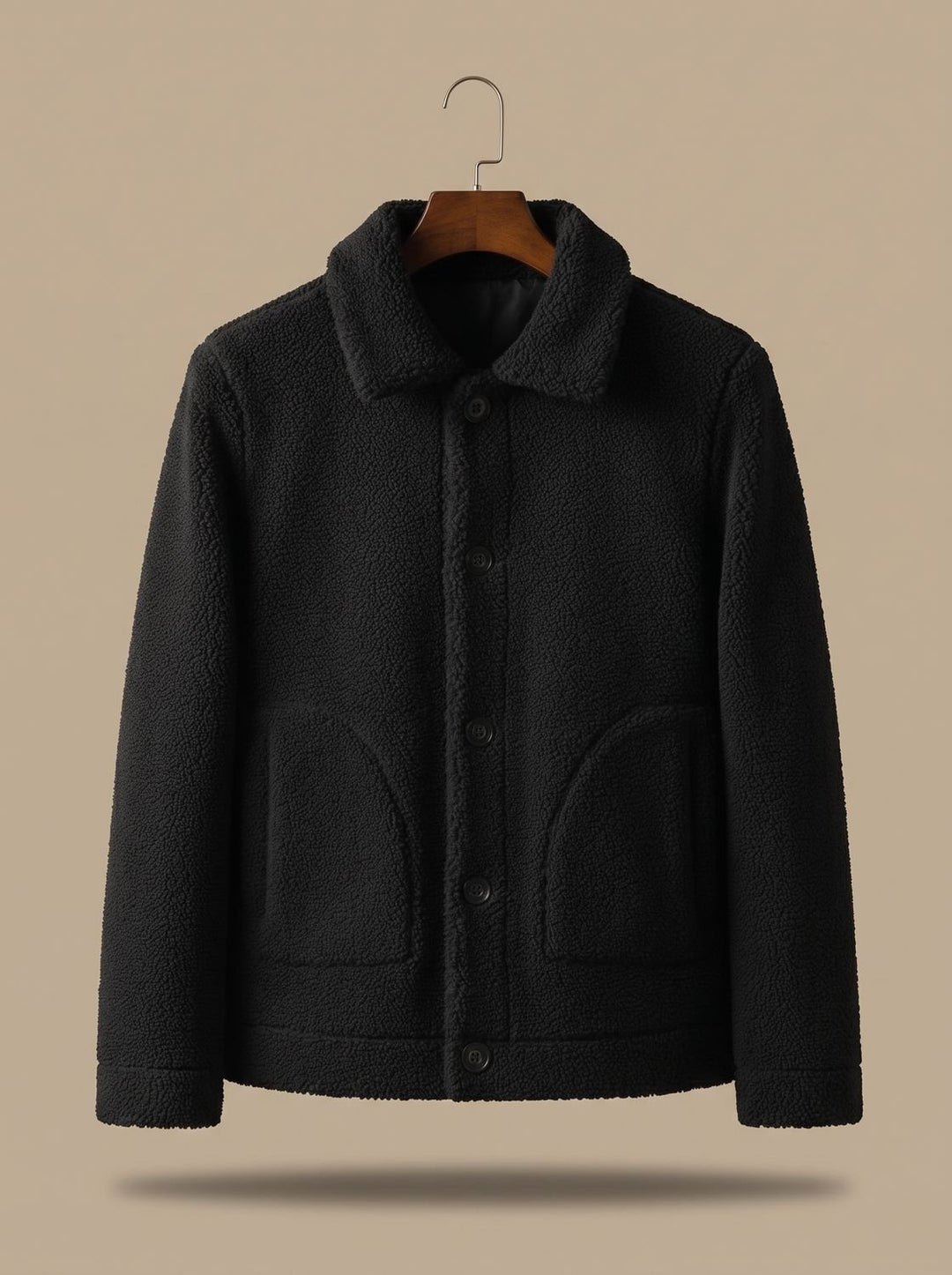 Men's Faux Shearling Button-Front Teddy Jacket - Black