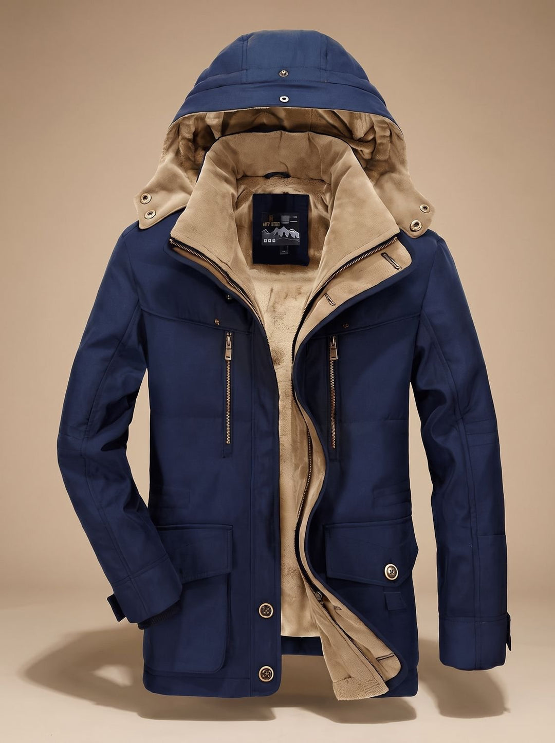 Men's Fleece-Lined Hooded Winter Parka Jacket Deep Pockets - Blue