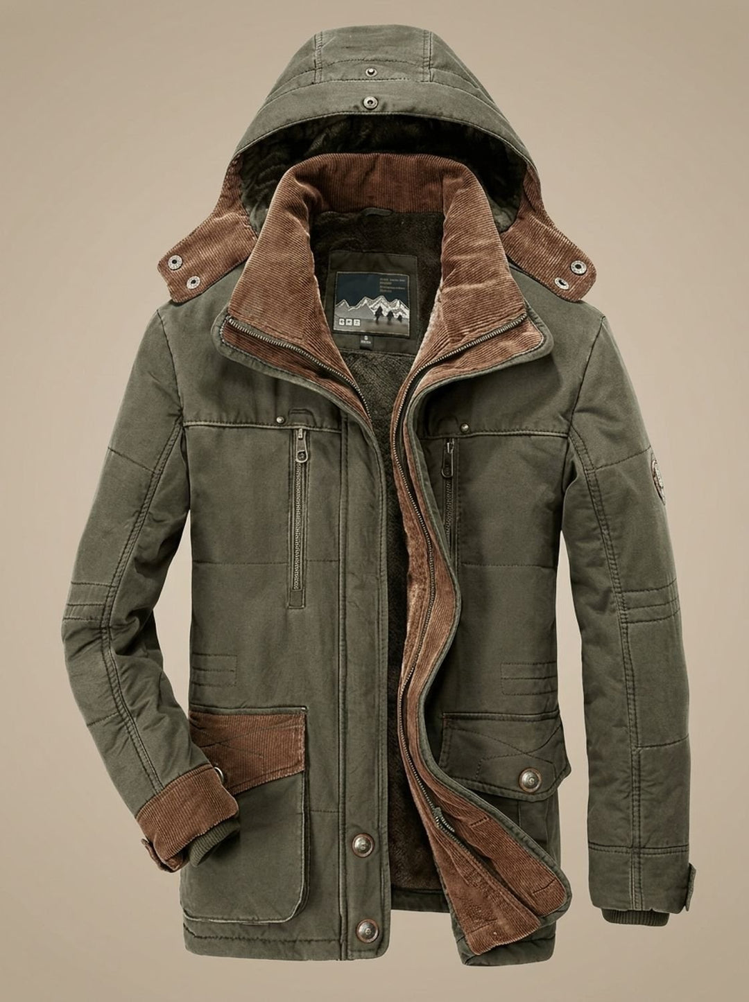 Men's Fleece-Lined Hooded Winter Parka Jacket Deep Pockets - Green