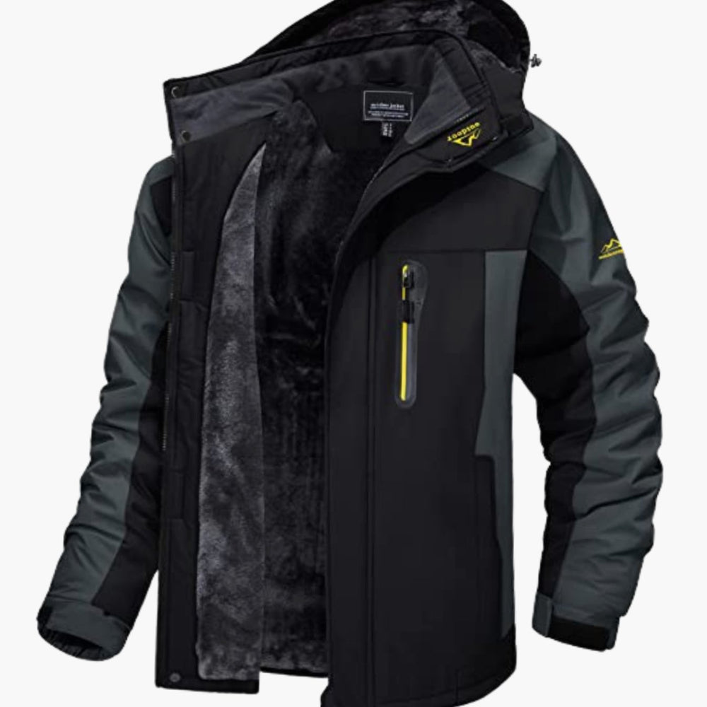 Men's Fleece-Lined Insulated Hooded Heavy-Duty Winter Jackets - Black
