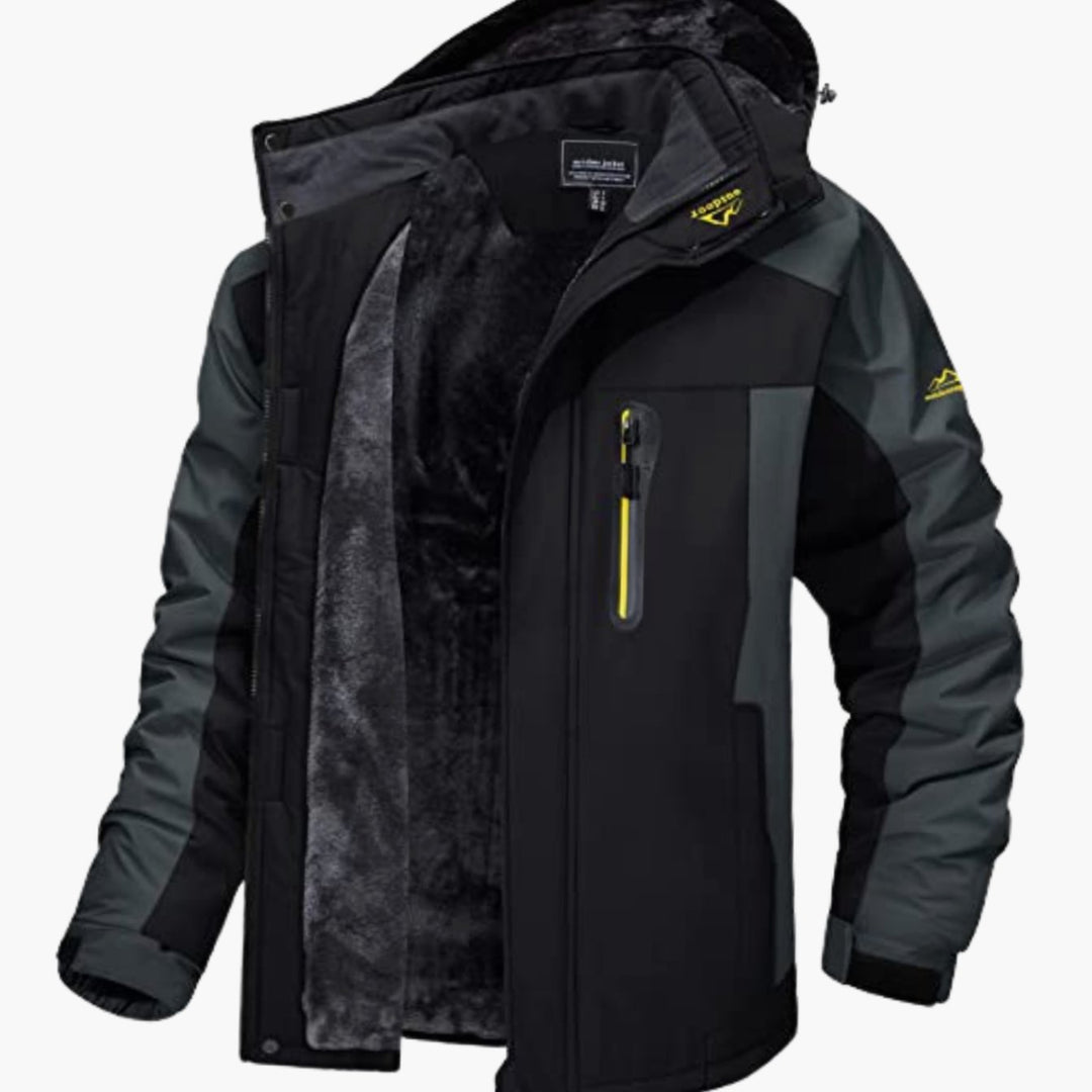 Men's Fleece-Lined Insulated Hooded Heavy-Duty Winter Jackets - Black