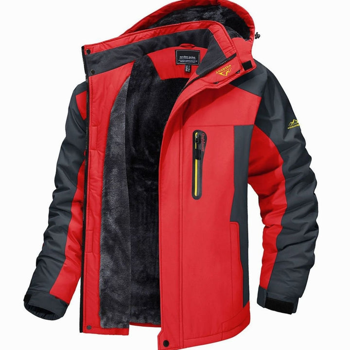 Men's Fleece-Lined Insulated Hooded Heavy-Duty Winter Jackets - Red