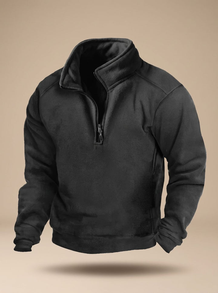 Men's Fleece Quarter-Zip Stand-Collar Pullover Sweater - Black