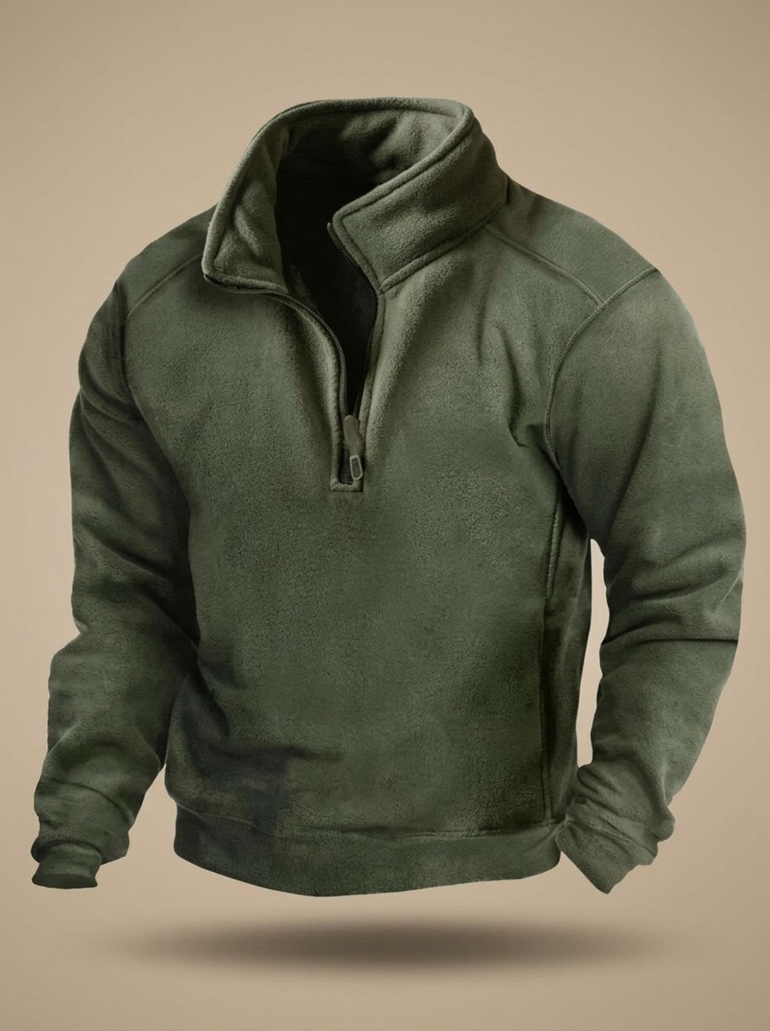 Men's Fleece Quarter-Zip Stand-Collar Pullover Sweater - Green