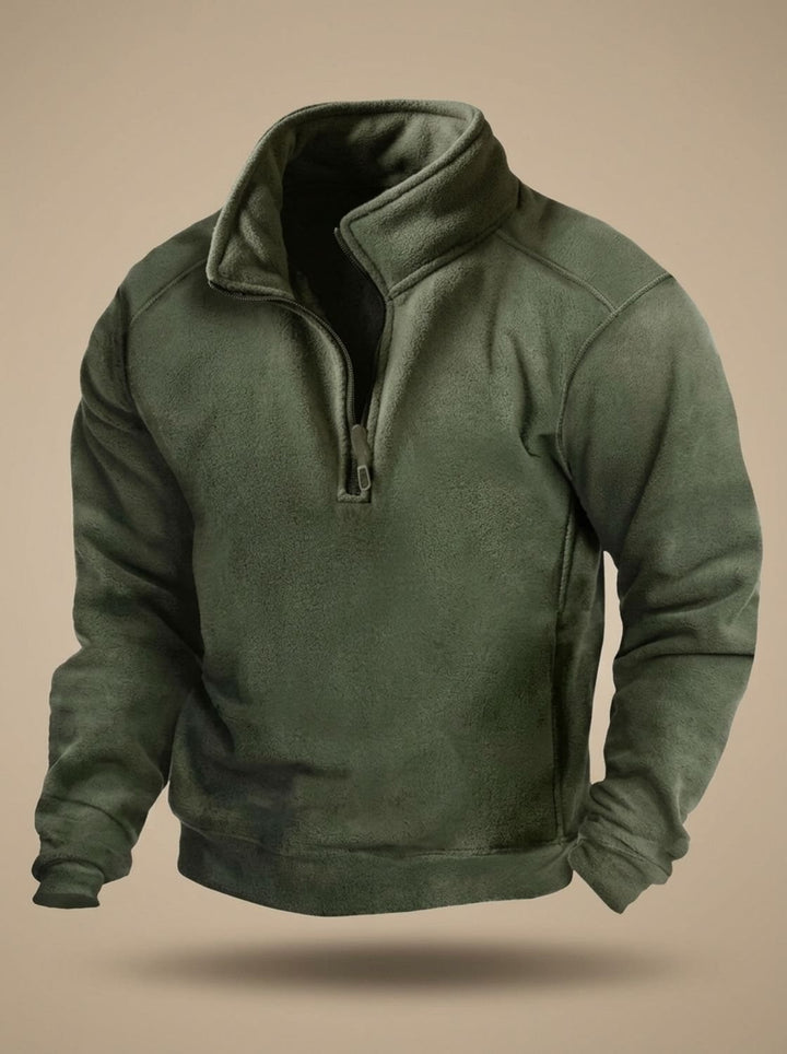 Men's Fleece Quarter-Zip Stand-Collar Pullover Sweater - Green