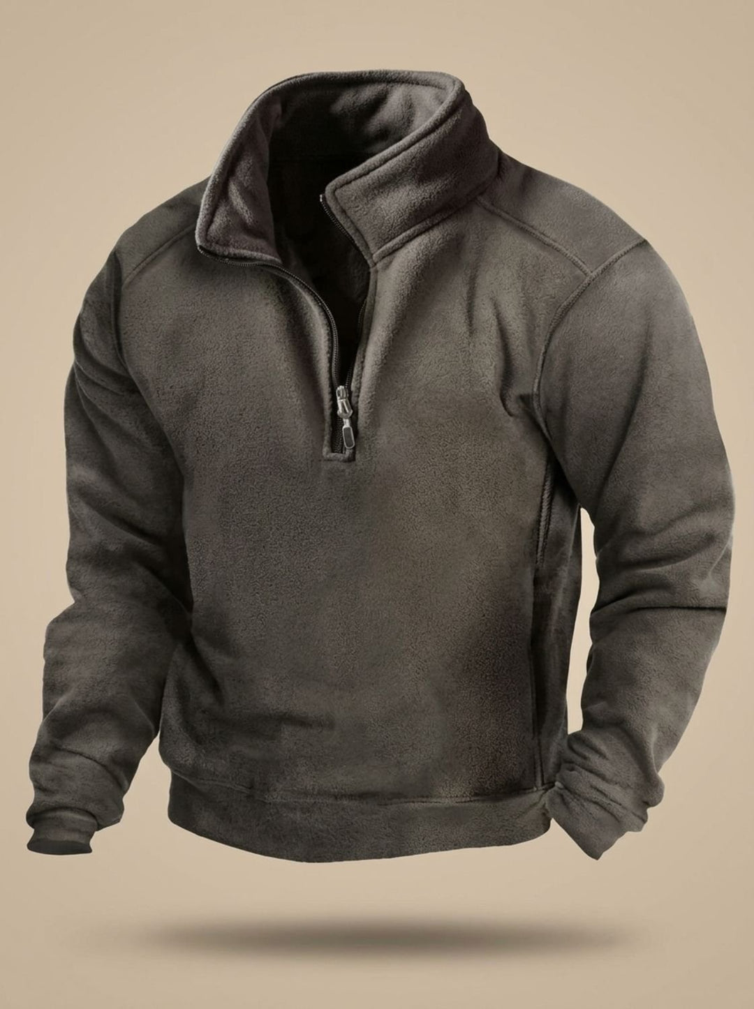 Men's Fleece Quarter-Zip Stand-Collar Pullover Sweater - Dark Gray