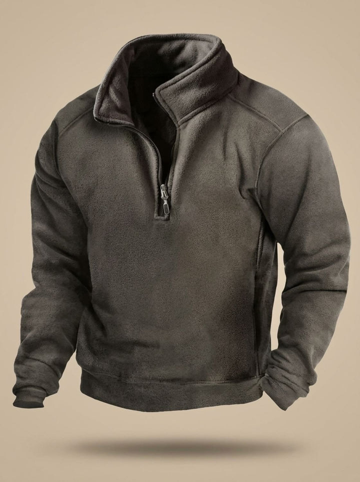 Men's Fleece Quarter-Zip Stand-Collar Pullover Sweater - Dark Gray