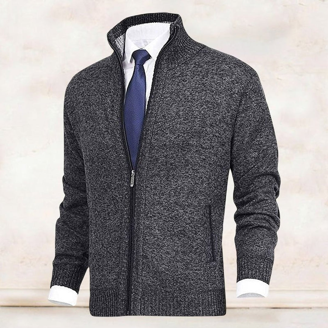 Men's Full-Zip Mock Neck Knit Cardigan Sweater Women Love Too