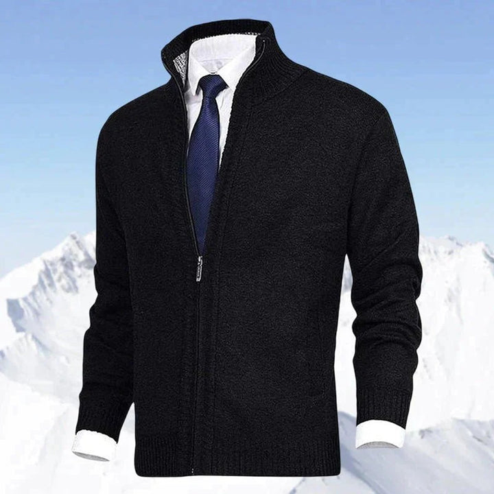 Men's Full-Zip Mock Neck Knit Cardigan Sweater Women Love Too - Black