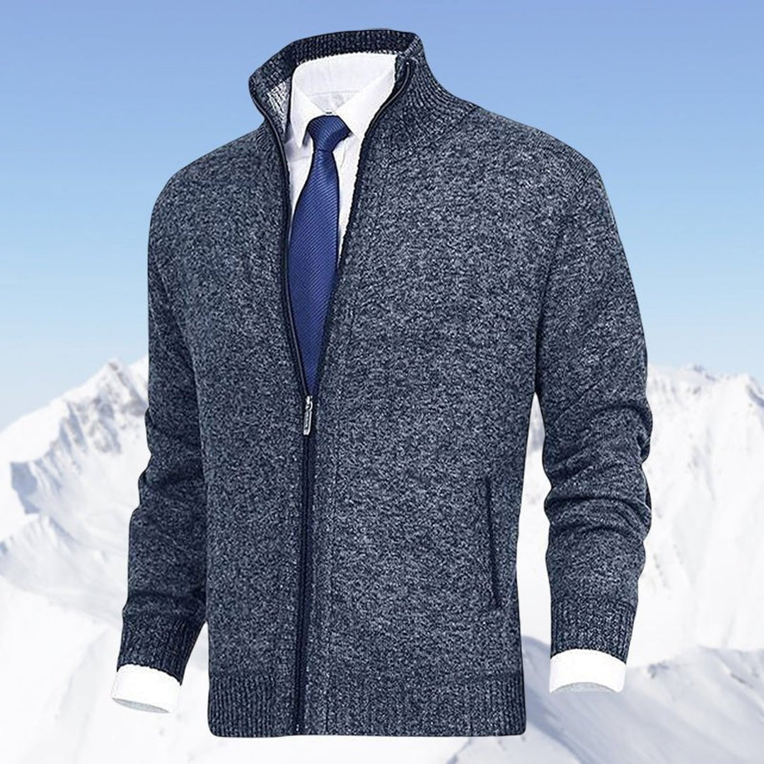 Men's Full-Zip Mock Neck Knit Cardigan Sweater Women Love Too - Blue