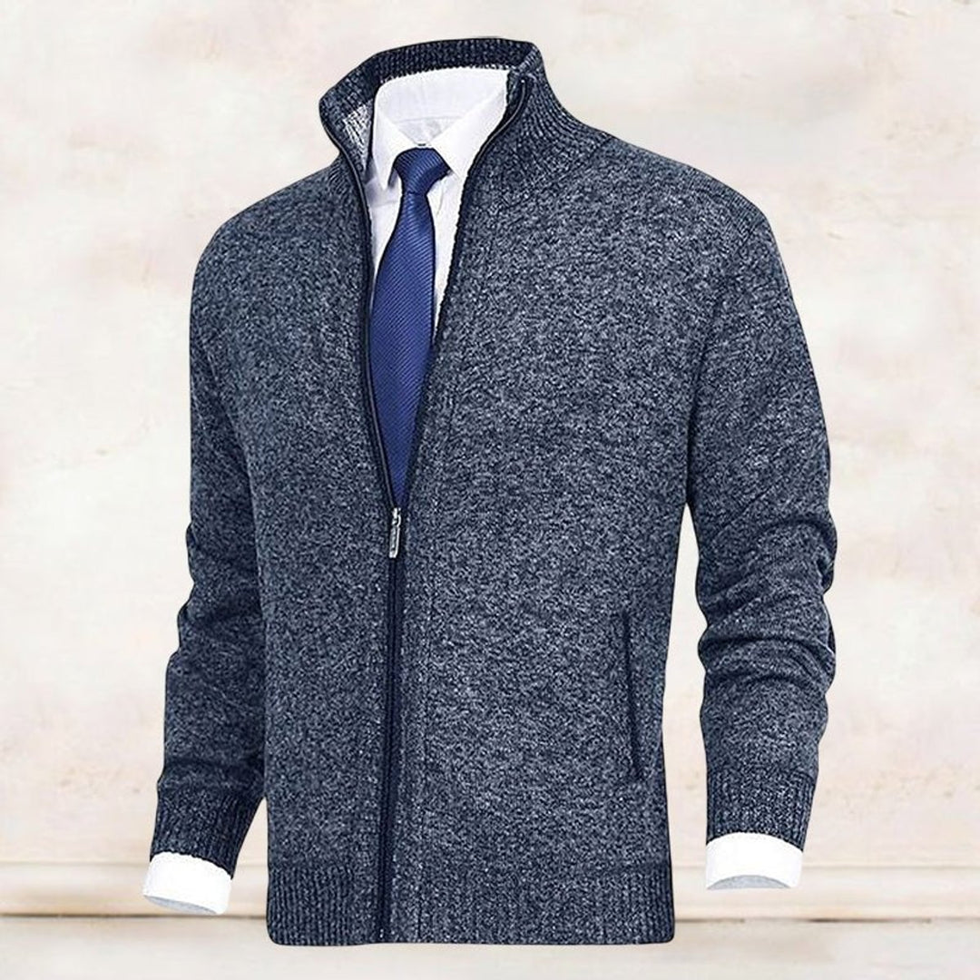 Men's Full-Zip Mock Neck Knit Cardigan Sweater Women Love Too