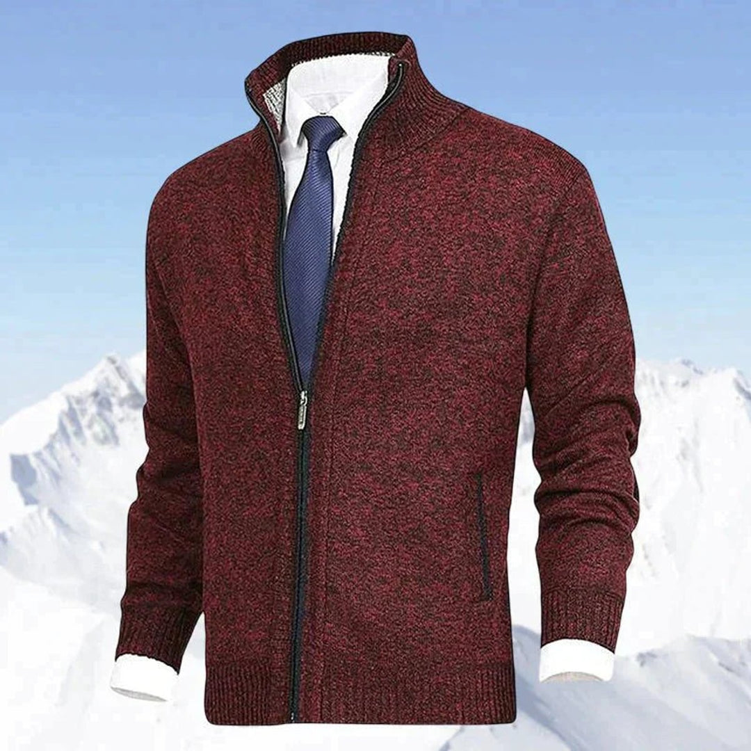 Men's Full-Zip Mock Neck Knit Cardigan Sweater Women Love Too - Red