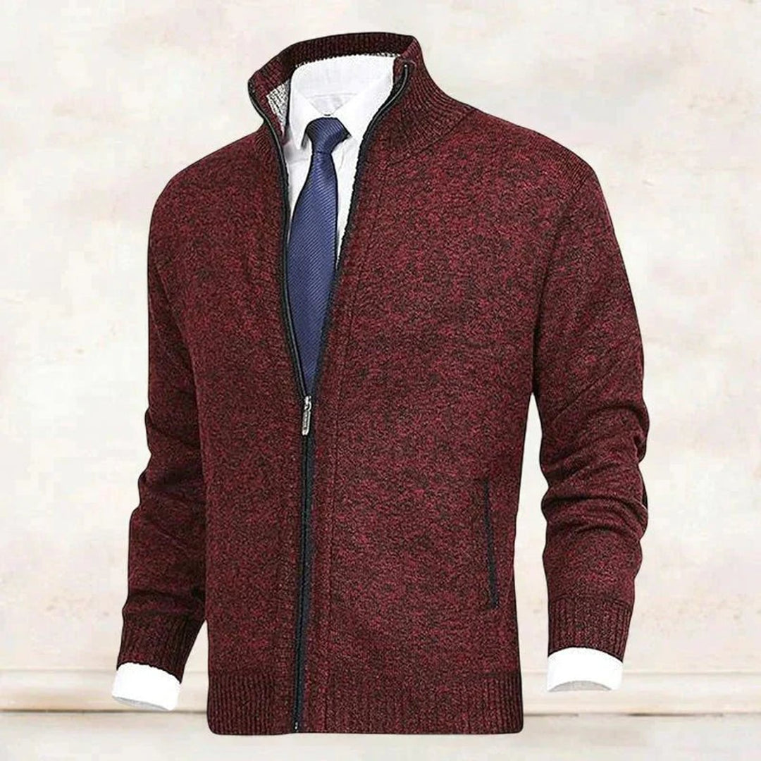 Men's Full-Zip Mock Neck Knit Cardigan Sweater Women Love Too