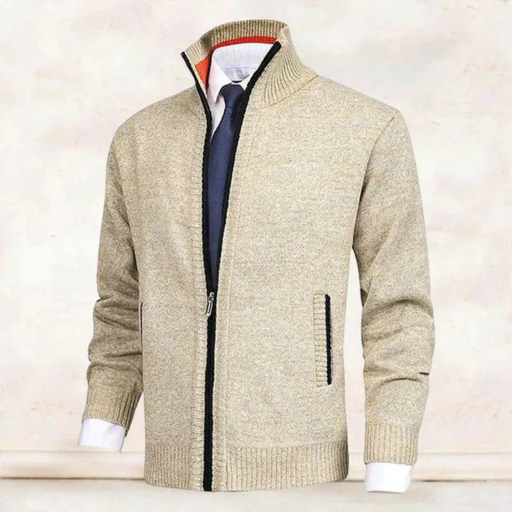 Men's Full-Zip Mock Neck Knit Cardigan Sweater Women Love Too