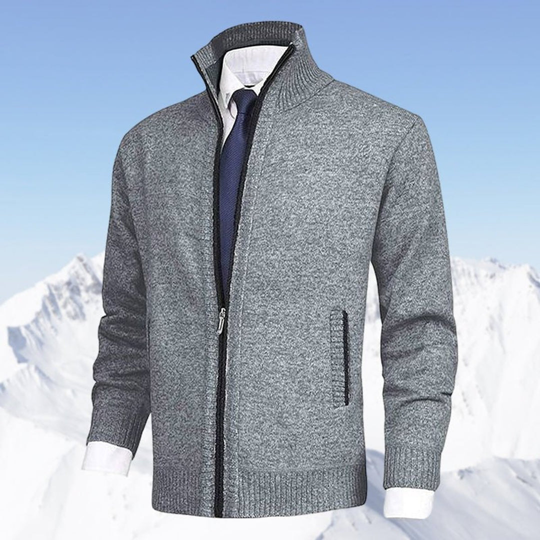 Men's Full-Zip Mock Neck Knit Cardigan Sweater Women Love Too - Light Gray