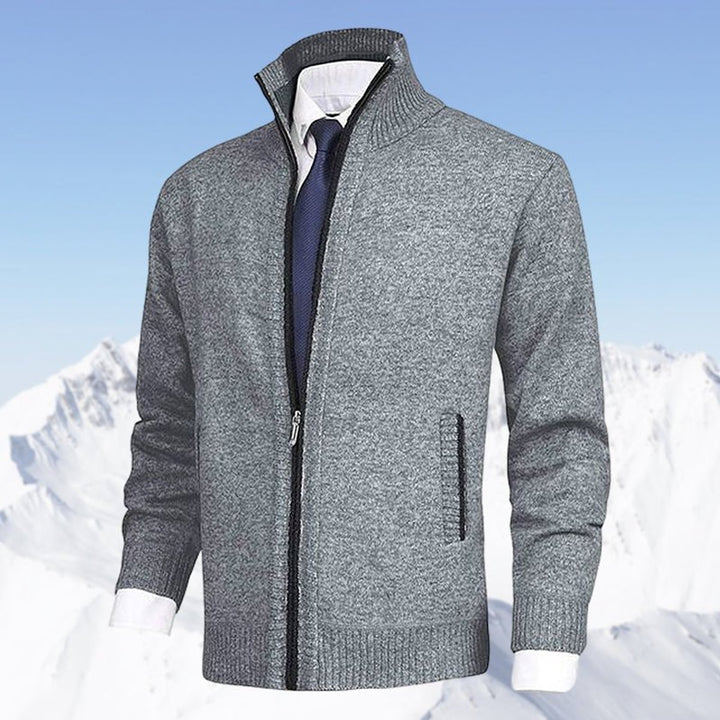 Men's Full-Zip Mock Neck Knit Cardigan Sweater Women Love Too - Light Gray