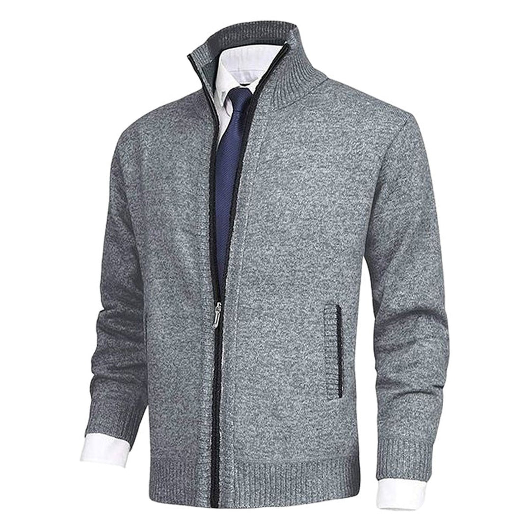 Men's Full-Zip Mock Neck Knit Cardigan Sweater Women Love Too