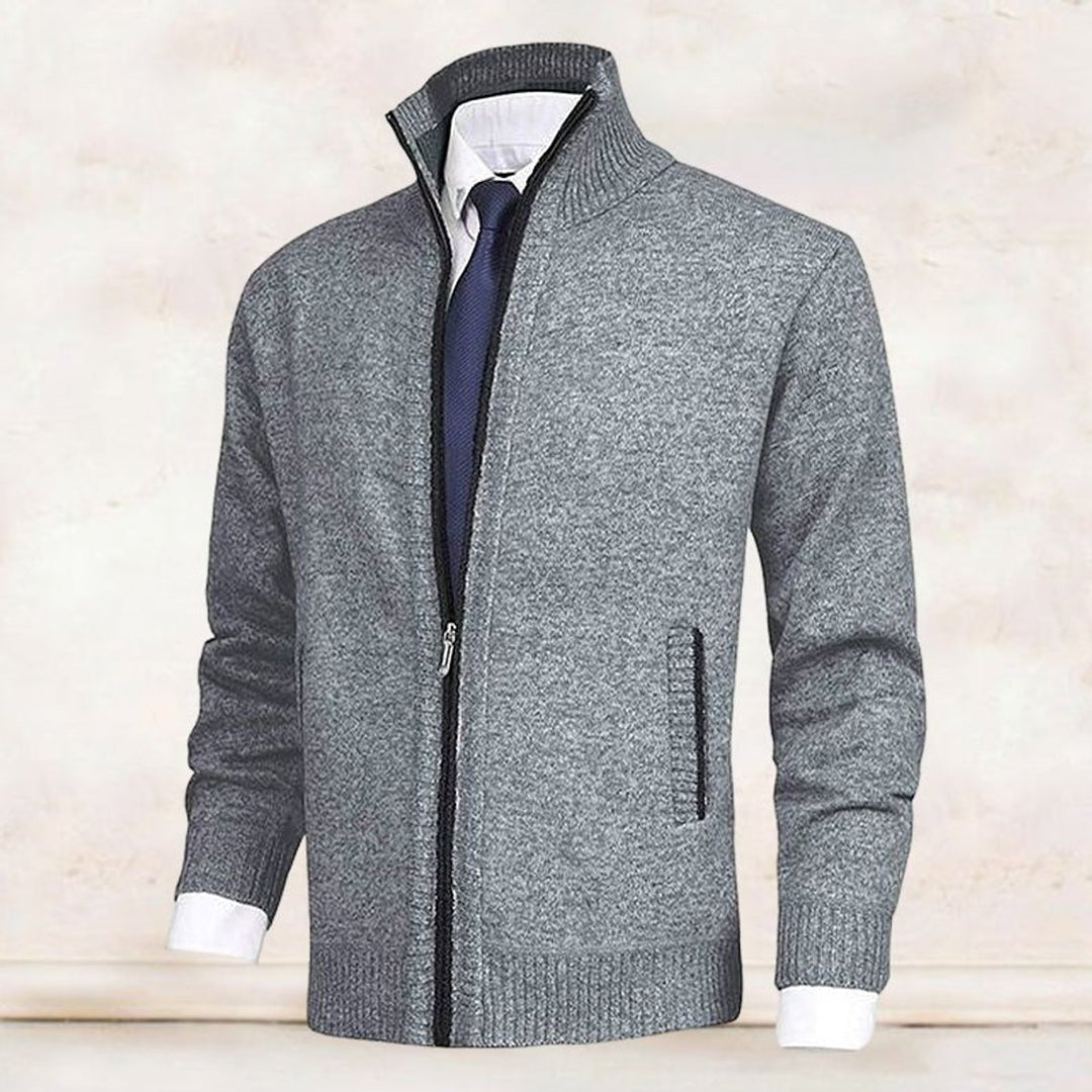 Men's Full-Zip Mock Neck Knit Cardigan Sweater Women Love Too