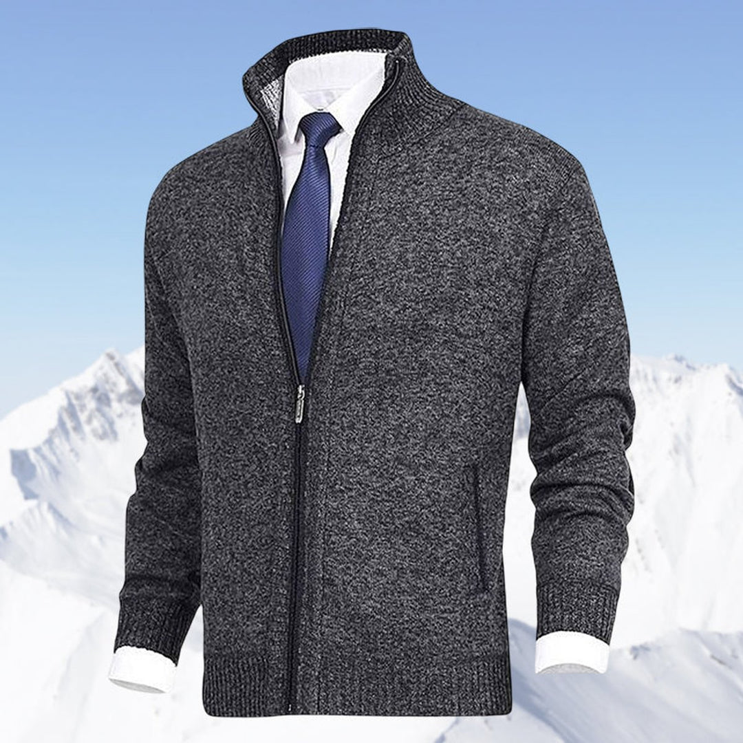 Men's Full-Zip Mock Neck Knit Cardigan Sweater Women Love Too - Dark Gray