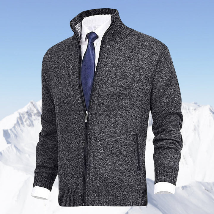 Men's Full-Zip Mock Neck Knit Cardigan Sweater Women Love Too - Dark Gray