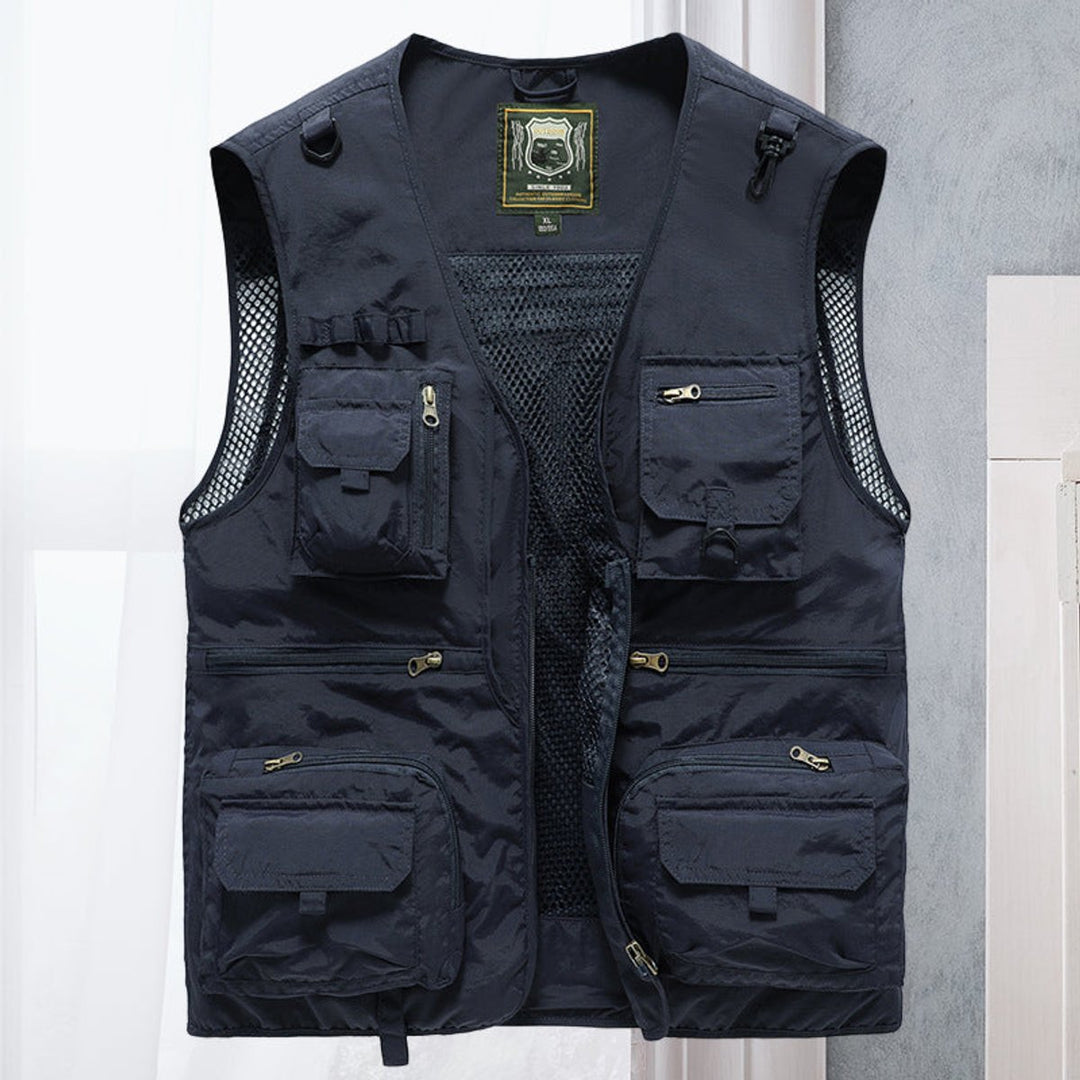 Mens Gilet Multi-Pocket Lightweight Outdoor Zip-Up Vest - Navy Blue