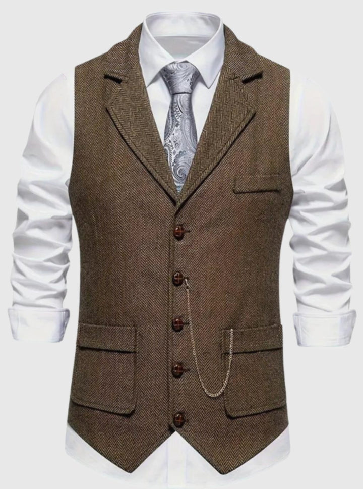 Men's Herringbone Notch-Lapel Button-Front Suit Vest