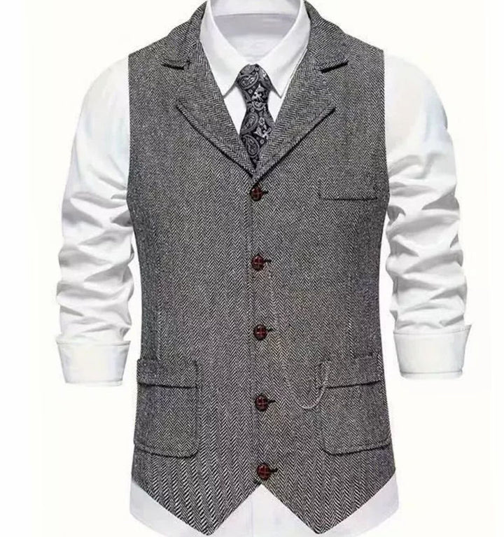 Men's Herringbone Notch-Lapel Button-Front Suit Vest - Gray