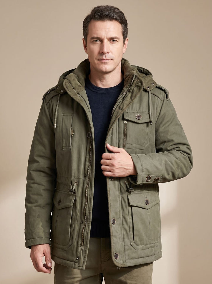 Men's Hooded Multi-Pocket Water-Resistant Insulated Parka