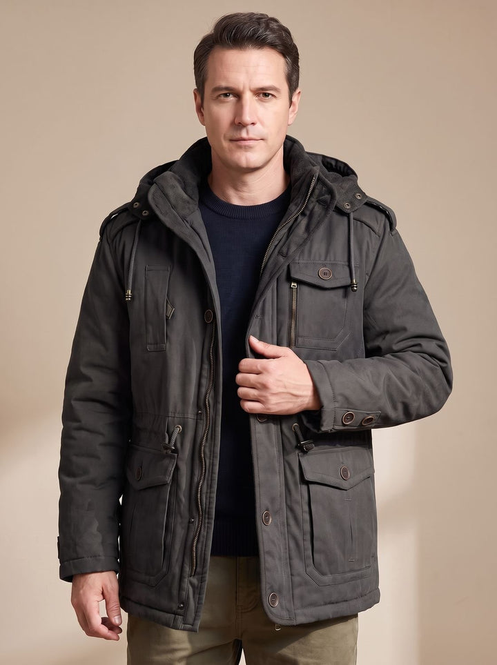 Men's Hooded Multi-Pocket Water-Resistant Insulated Parka