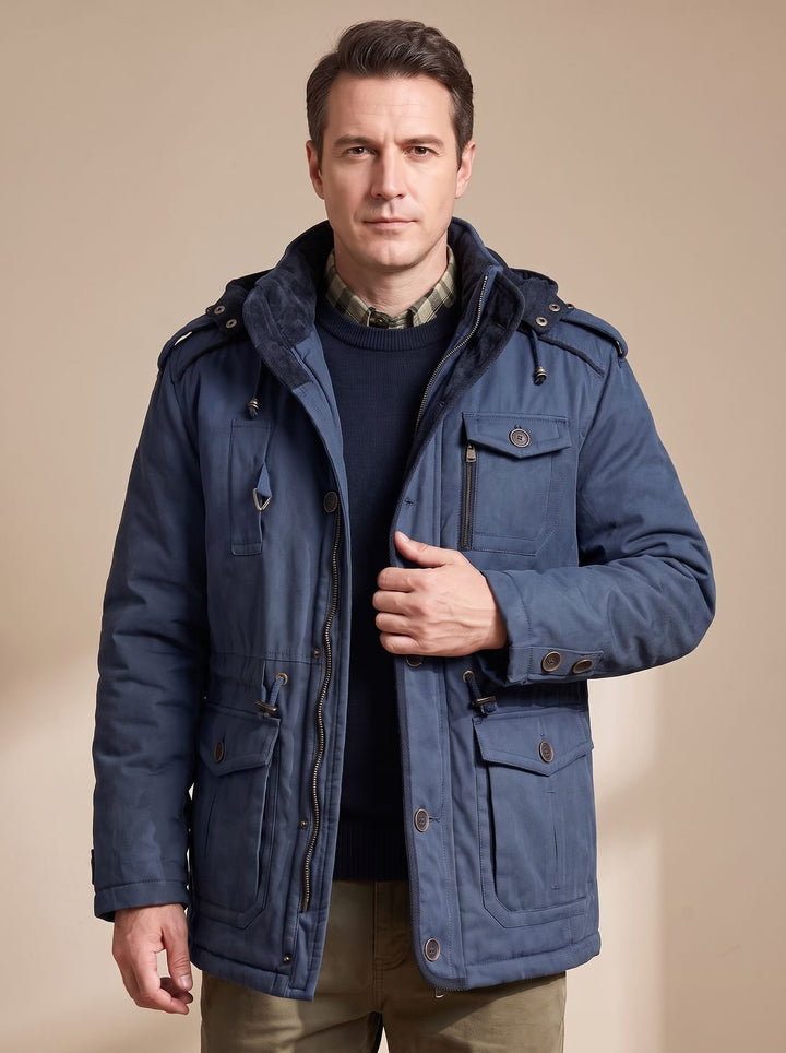 Men's Hooded Multi-Pocket Water-Resistant Insulated Parka
