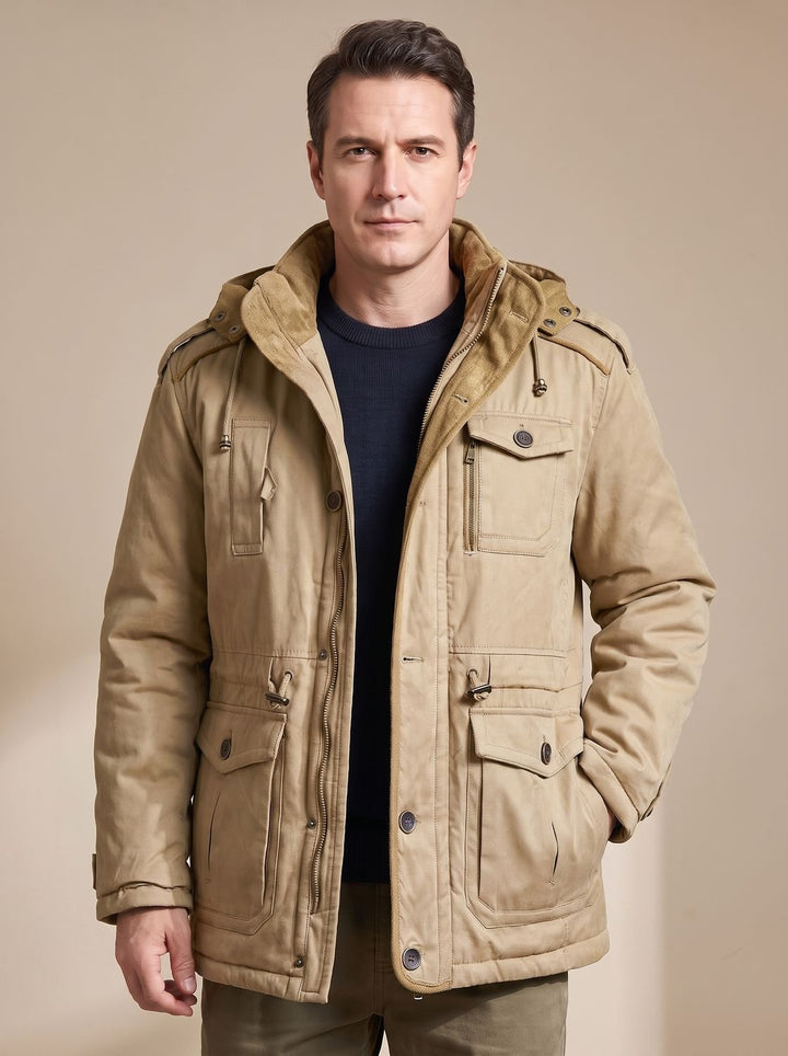 Men's Hooded Multi-Pocket Water-Resistant Insulated Parka