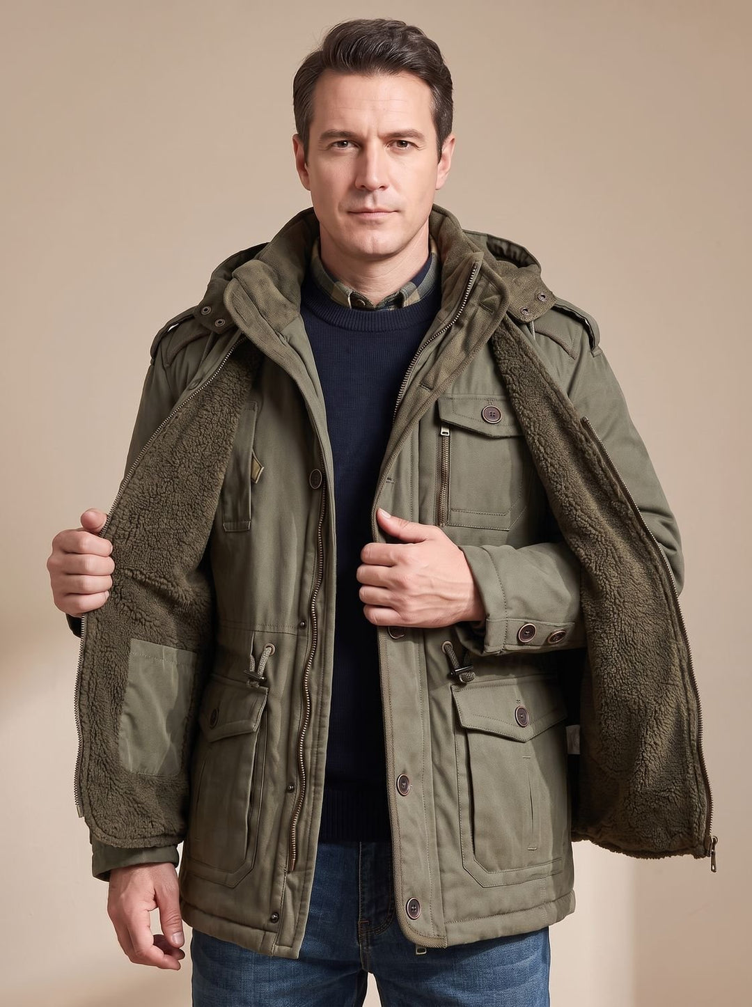 Men's Hooded Multi-Pocket Water-Resistant Insulated Parka
