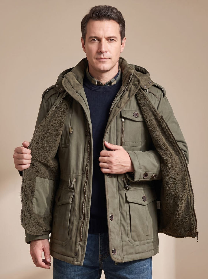 Men's Hooded Multi-Pocket Water-Resistant Insulated Parka