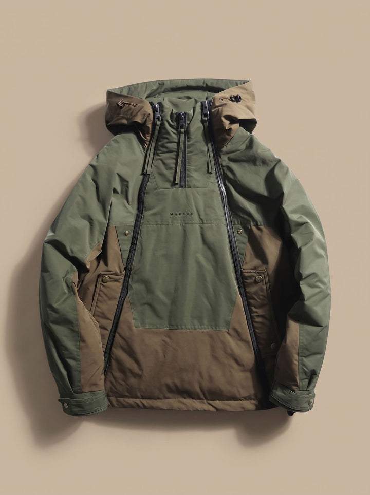 Men's Hooded Quilted Half-Zip Anorak Jacket - Green