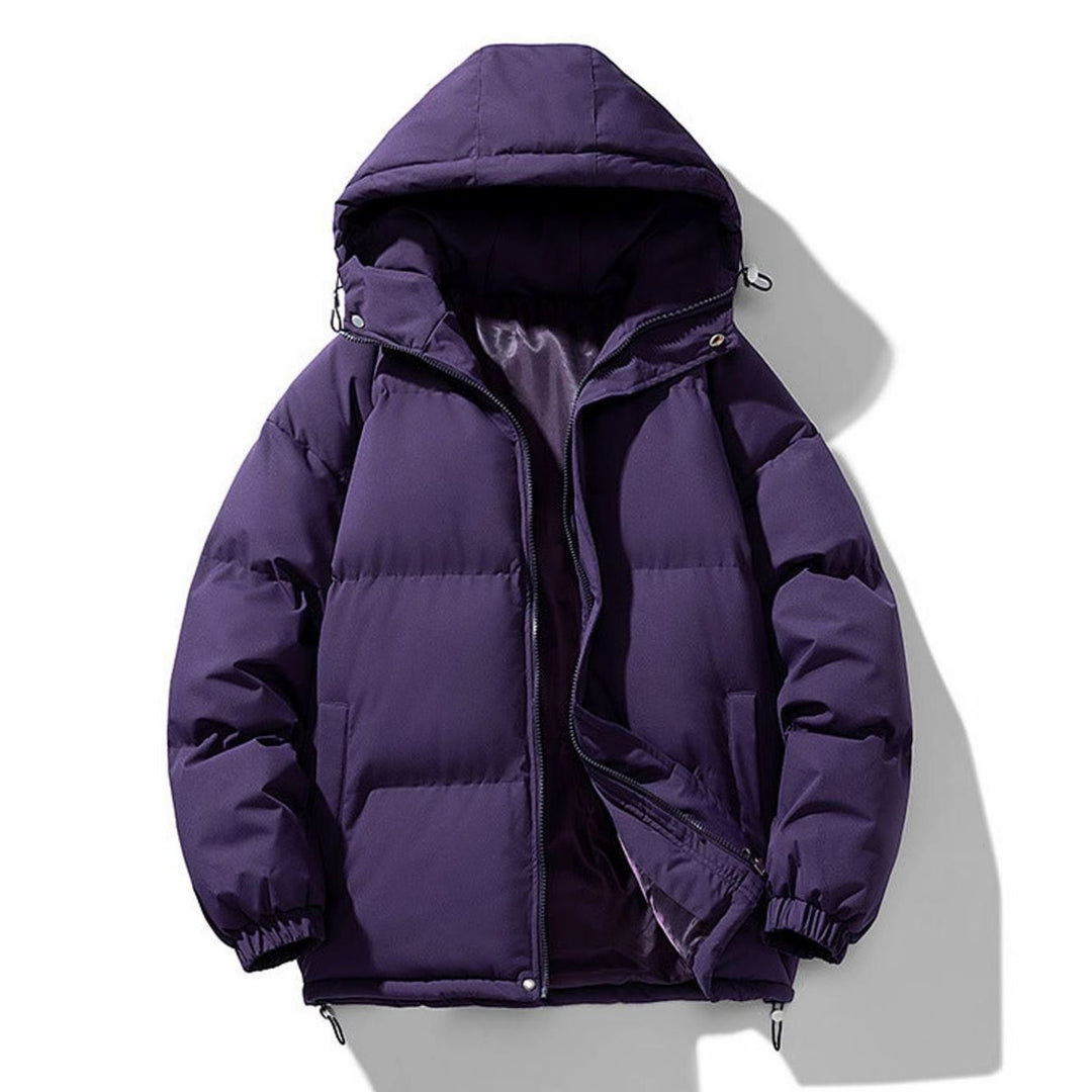 Men's Hooded Quilted Zip-Up Puffer Winter Jacket - Purple