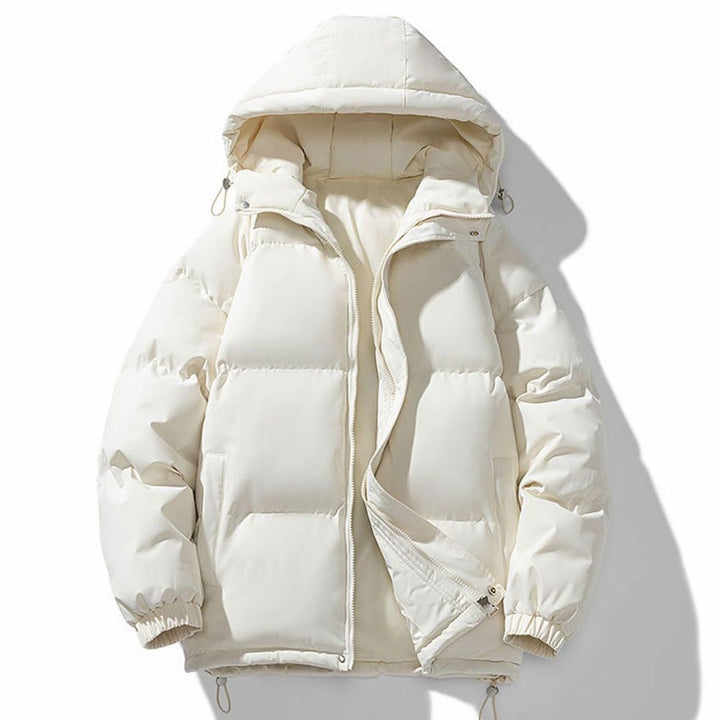 Men's Hooded Quilted Zip-Up Puffer Winter Jacket - Beige