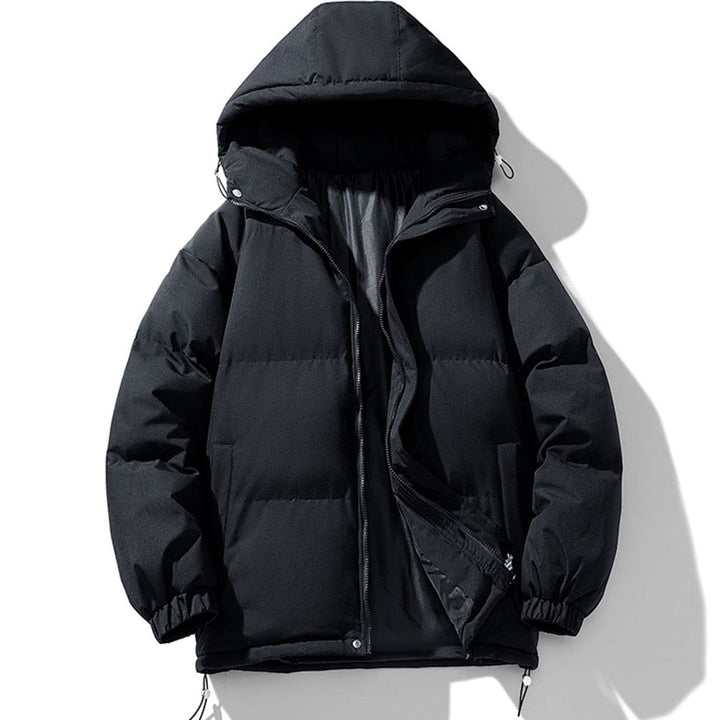 Men's Hooded Quilted Zip-Up Puffer Winter Jacket - Black